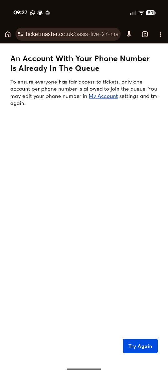 brumhee's tweet photo. @TicketmasterCS Same message on all devices. The problem is yourside with bad software. https://t.co/fQjsVLYHdA