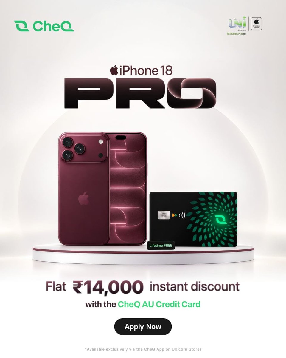 Shubhamkumar55a's tweet photo. Got the CheQ AU Credit Card for ₹14K off my iPhone 18 Pro. Glow on every tap too. #iPhone18DiscountOnCheQ. https://t.co/GBQrrRE4kn