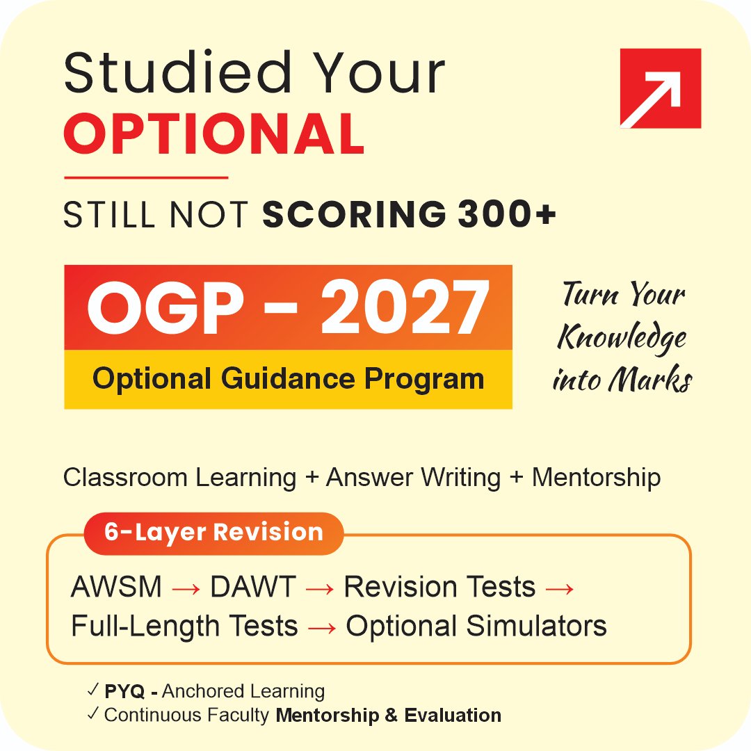 ForumIAS's tweet photo. STUDIED YOUR OPTIONAL. STILL NOT SCORING 300+?

OGP 2027 bridges that gap through:

AWSM → DAWT → Evaluation → Revision Tests → Full-Length Tests → Optional Simulators
To register https://t.co/zdb7pRrxBF https://t.co/eYYW3pp9NT