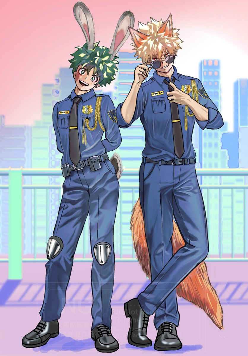 misopppy_'s tweet photo. #ヒロアカ

💥🥦でズートピアパロ🦊🐰！！
ニックとジュディな勝デクを描きたかった！！

警官コンビです！
デク のお顔下書きの時より可愛くなった😍

 レイヤー間違えて直上げしました。コメントありがとうございました😭

 #ヒロアカ https://t.co/VAaYfaYFyG