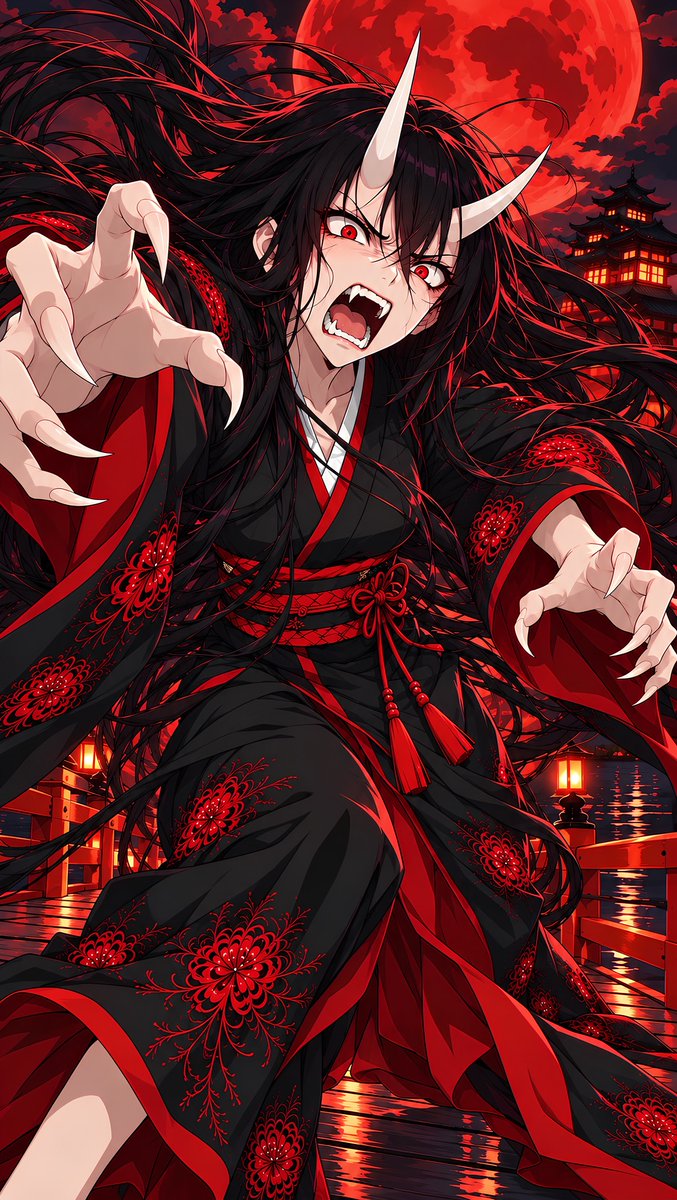 muchi_nikukyuu's tweet photo. 橋の上。
紅い月の下、
ついに抑えきれなくなったものが、
牙を剥く。
今夜、この先は通さない。
#AIイラスト #AIart #橋姫 #Hashihime #Yokai #AnimeArt https://t.co/CQk3SEzyRz