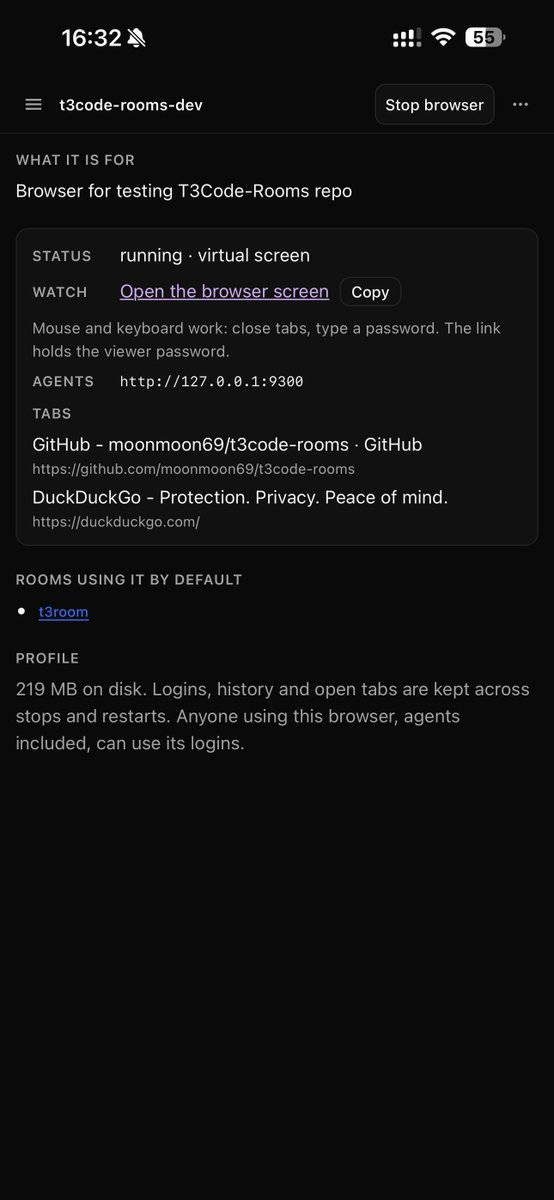 terryli's tweet photo. Our #t3code companion updates since yesterday:
• Agents share real Chrome browsers, any harness, no config, even on headless machines • Each agent can get its own git worktree, and knows where the others work

https://t.co/9JhhyKeOpg https://t.co/oJdT1MntXB