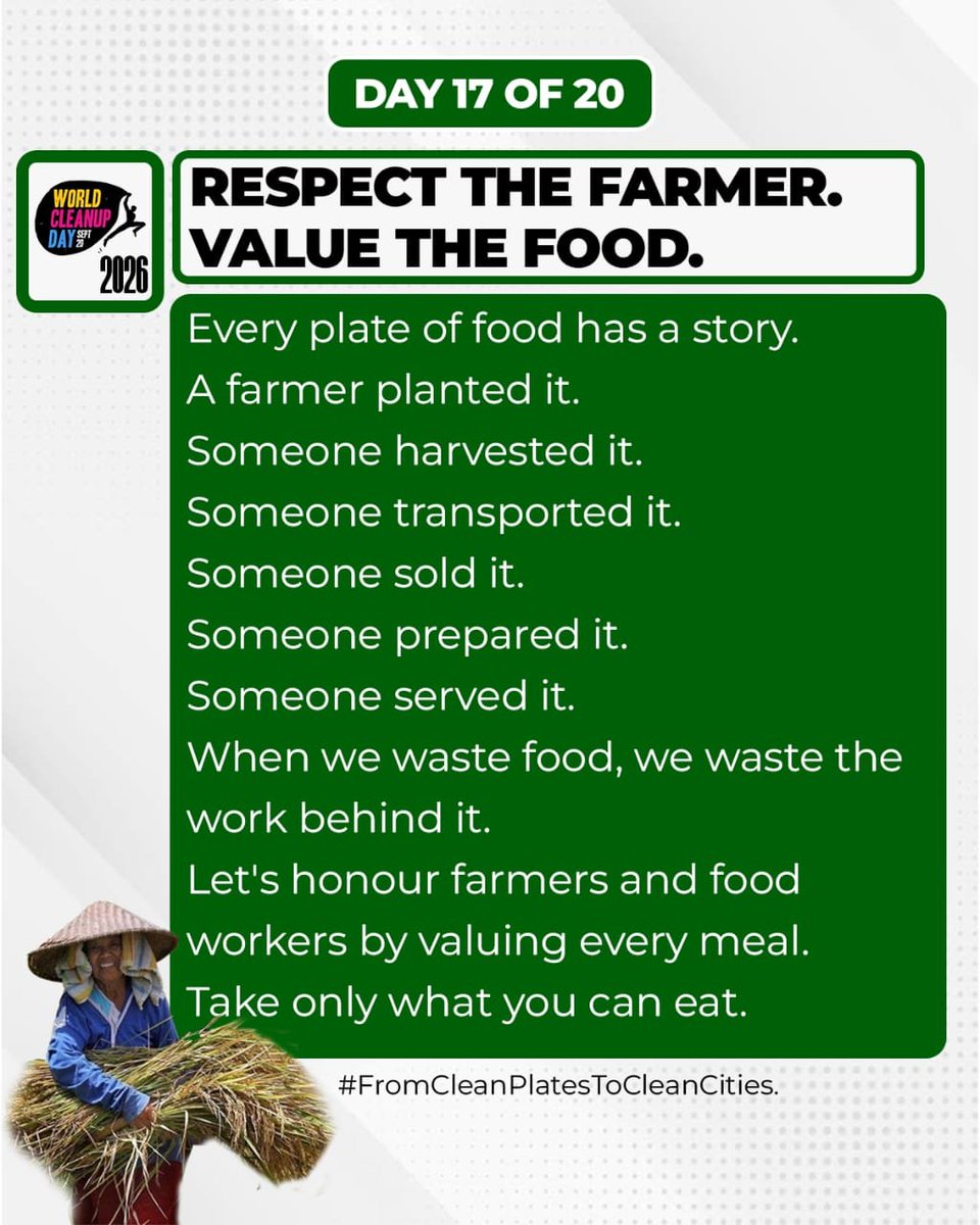 BenueAID's tweet photo. Day 17 — Respect the Farmer
Every plate of food has a story
A farmer planted it. Someone harvested it. Someone transported it. Someone sold it. Someone prepared it. Someone served it.
When we waste food, we waste the work behind it.
#BenueAID
#CleanPlatesCleanCities https://t.co/KliaAAEhA8