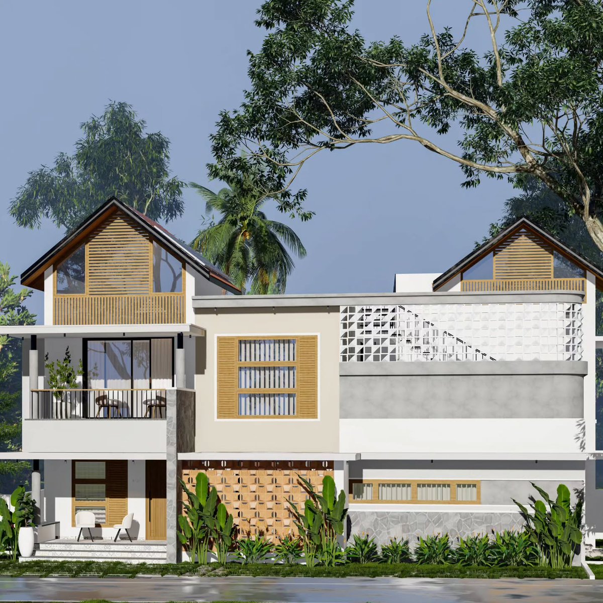 GilmaDicker5's tweet photo. Elysia'
Location: Elampalloor, Kollam
Area: 260 sqm
Client: Mr Tom and family

A tropical contemporary home designed around the site’s layout, orientation, views, and natural slope. Sloped roofs evoke a vernacular tropical character, while natural https://t.co/FQhw3zVW8O