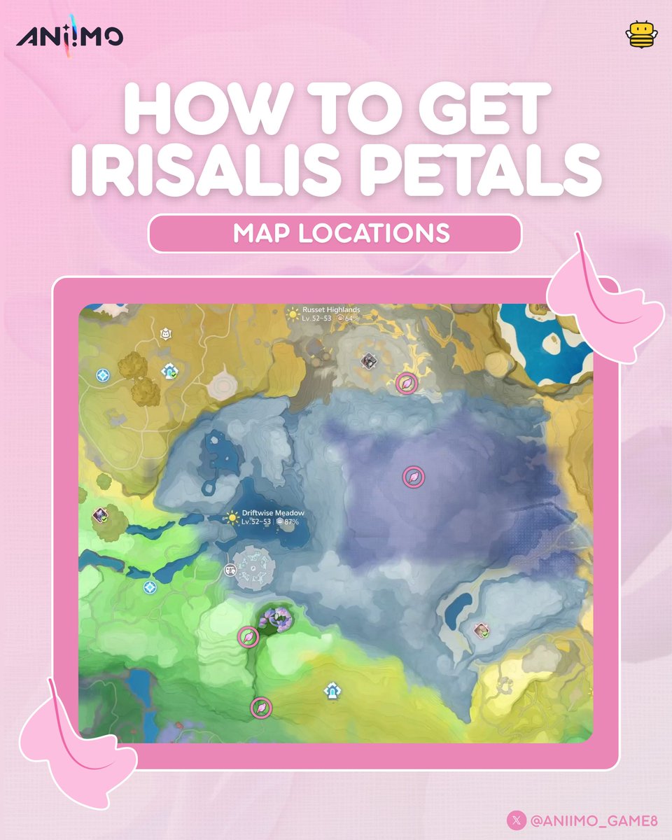 Aniimo_Game8's tweet photo. Track down all Irisalis Petal locations and other ways to get it in Aniimo! 🌸🍃

✦ Overworld Map - Find 8 Irisalis Petals across the map.
✦ Questing & Exploration - Earn them via Main Quests, Journey Quests, Alpha First Clears, and Nurture Branch rewards.
✦ Challenges & Collections - Clear Elite Pathfinders, hit Silver Badges, or catch Prismana Aniimos.
✦ Weekly Shops & Events - Grab them from the Stamp Shop, Breezy Mission Letters, or the Tracing the Trail event.

Used to craft the Legendary Aniipod: Irisalis and Legendary Aniipod: Departure with the Wind or exchange for exclusive shop items! ✨

#Aniimo #Irisalis @Aniimo_EN