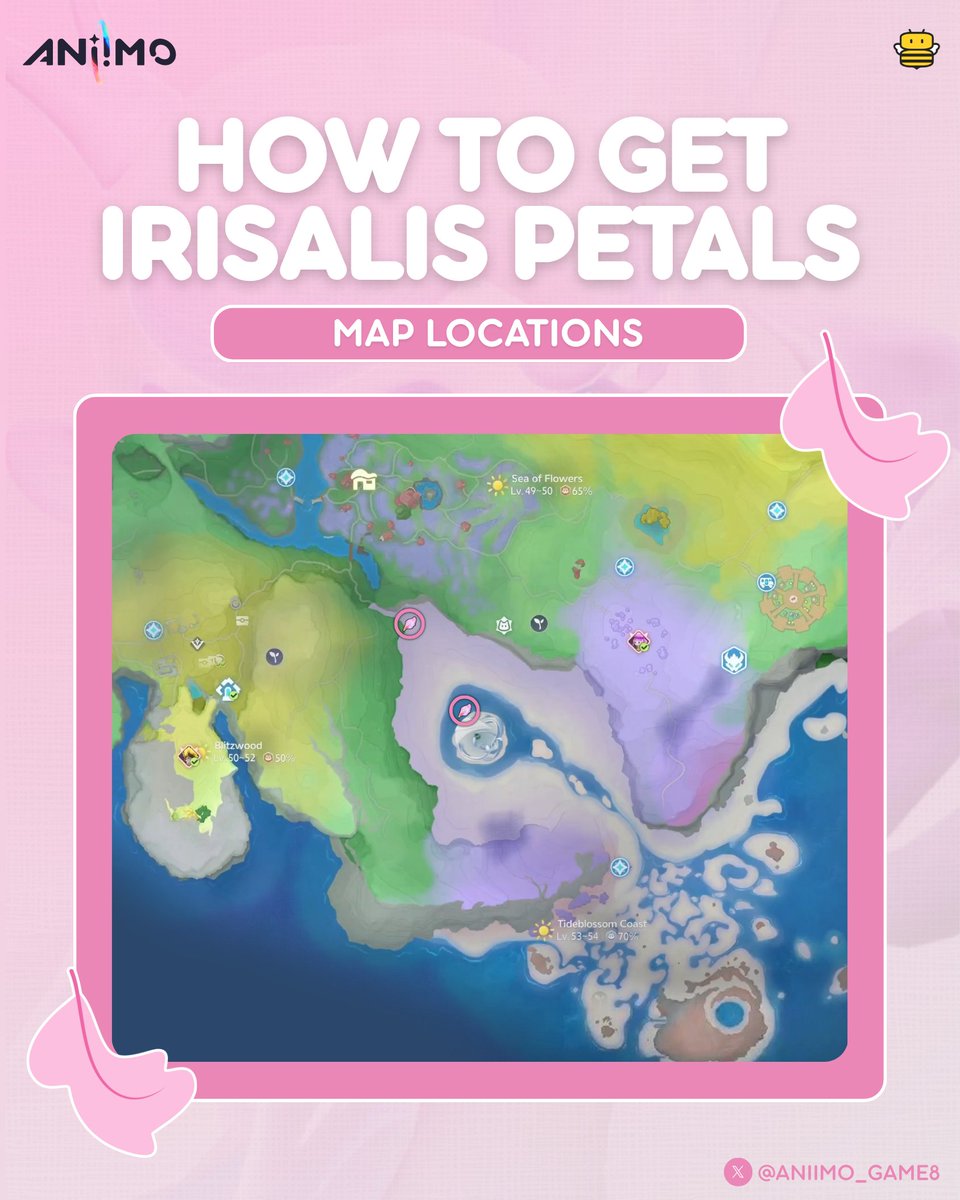 Aniimo_Game8's tweet photo. Track down all Irisalis Petal locations and other ways to get it in Aniimo! 🌸🍃

✦ Overworld Map - Find 8 Irisalis Petals across the map.
✦ Questing & Exploration - Earn them via Main Quests, Journey Quests, Alpha First Clears, and Nurture Branch rewards.
✦ Challenges & Collections - Clear Elite Pathfinders, hit Silver Badges, or catch Prismana Aniimos.
✦ Weekly Shops & Events - Grab them from the Stamp Shop, Breezy Mission Letters, or the Tracing the Trail event.

Used to craft the Legendary Aniipod: Irisalis and Legendary Aniipod: Departure with the Wind or exchange for exclusive shop items! ✨

#Aniimo #Irisalis @Aniimo_EN