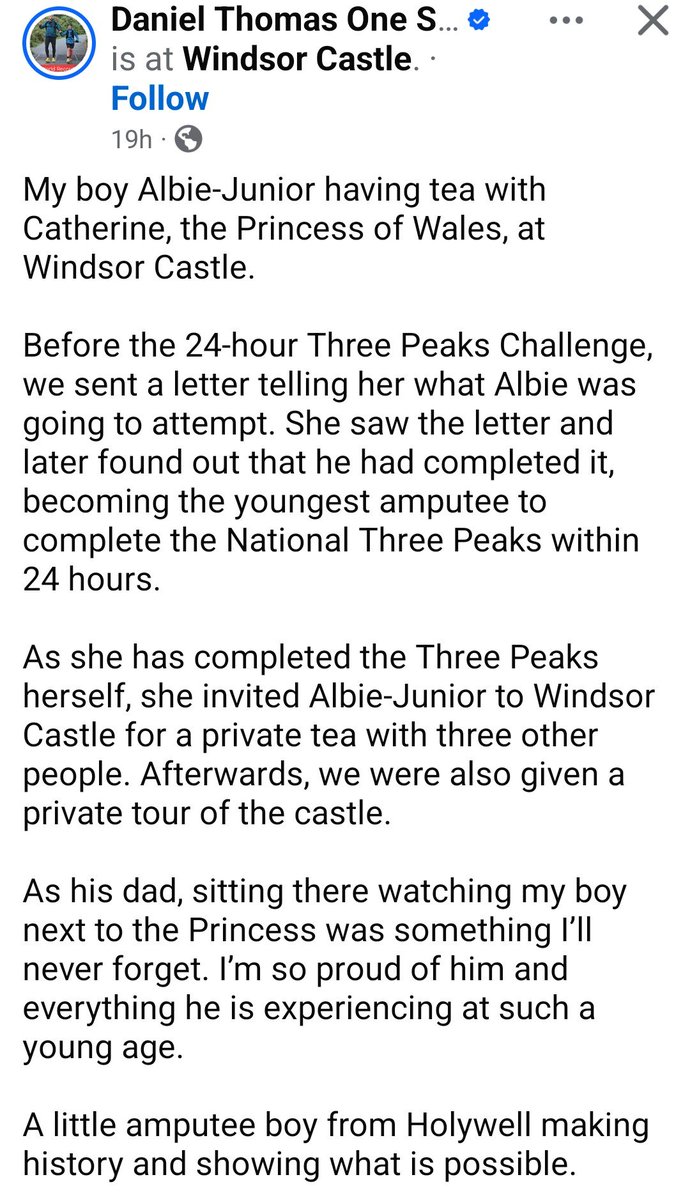 EnglishRose543's tweet photo. I came across a post from Albies dad who met #PrincessCatherine on her three peaks challenge &amp; then again at #WindsorCastle for the tea party for some of her fellow walkers, it's such a lovely post &amp; such a proud dad &amp; proud to meet our future Queen!
@kensingtonRoyal 
Enjoy ⬇️🥰 https://t.co/VTtsvsVEYy