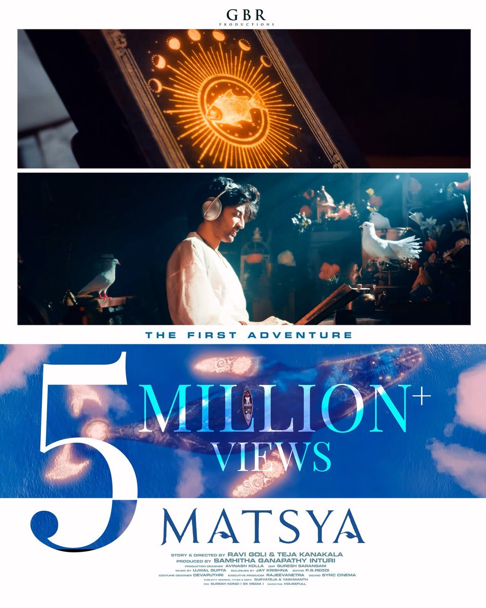 tollymasti's tweet photo. The BIG FISH is making BIG waves! 🐟🌊🔥
5 MILLION+ VIEWS & COUNTING for #Matsya First Adventure! ❤️🔥
Watch Here ICYMI — https://t.co/tYHLoRT8l2
Introducing #Vivasvaan 🔥
Directed by #RaviGoli & #TejaKanakala
Produced by #SamhithaInturi
@GBRProdOffl #MatsyaTheMovie #WhatTheBIGFISH?