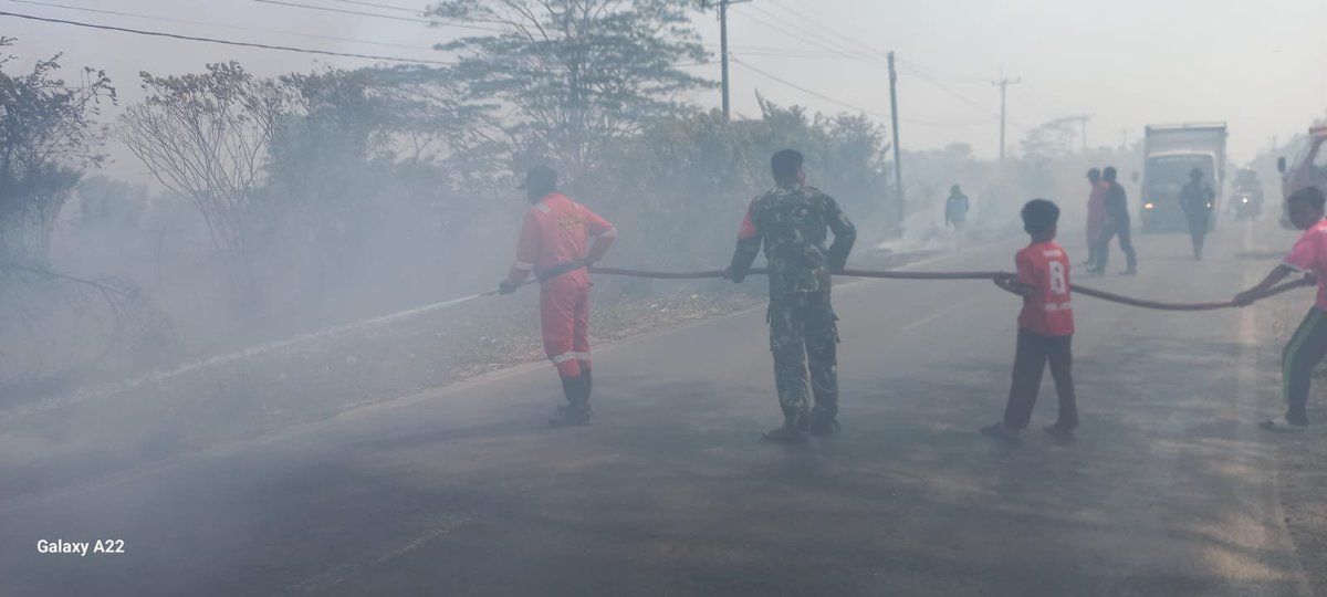 KODIM__1404_PRG's tweet photo. Babinsa bersama petugas pemadam kebakaran (Damkar) dan masyarakat setempat bergerak cepat memadamkan kebakaran lahan kosong seluas sekitar 10 hektare di Dusun Malimpung, Desa Malimpung, Kecamatan Malimpung, Kabupaten Pinrang, Sabtu (26/09/2026). https://t.co/A6Vt9SjLwZ