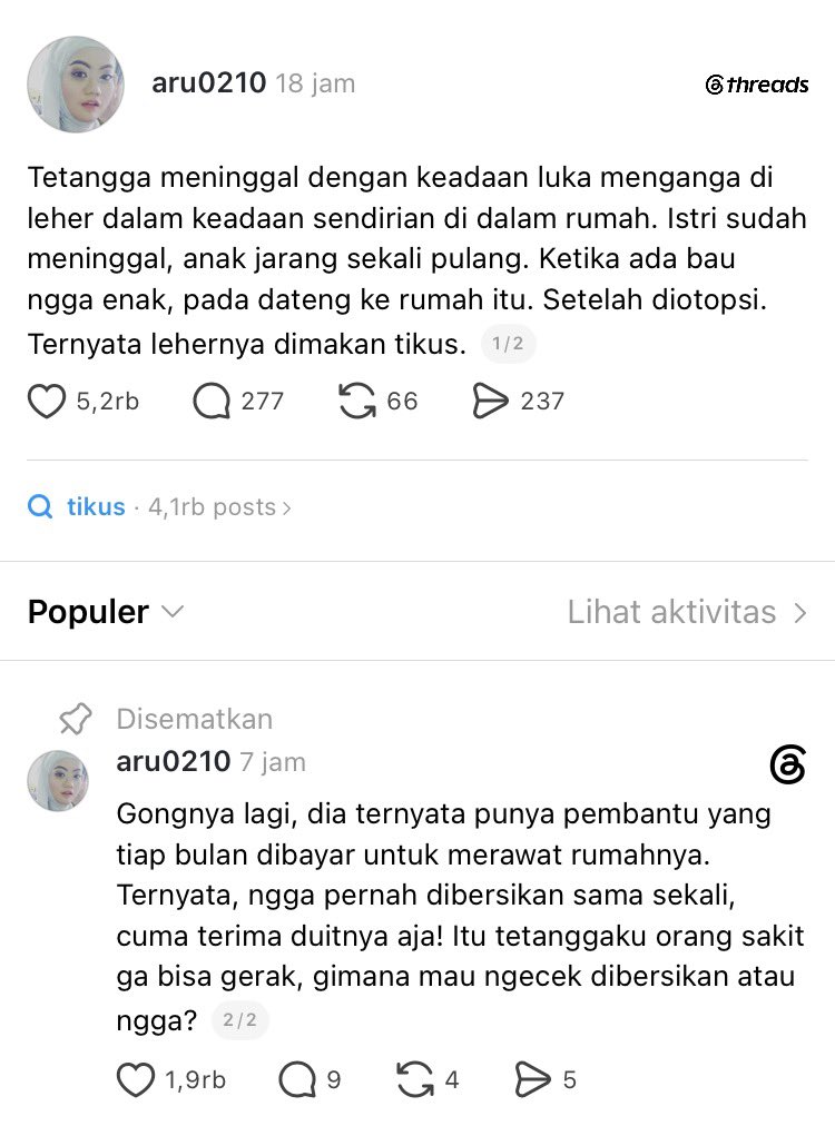 bebekhermes's tweet photo. Jadi ada lansia lehernya dimakan tikus dan meninggal dunia dan gilanya disini ARTnya jahat dan dzolim banget padahal udah diamanahkan buat jaga sama anaknya😭 https://t.co/POJbpVFWVs