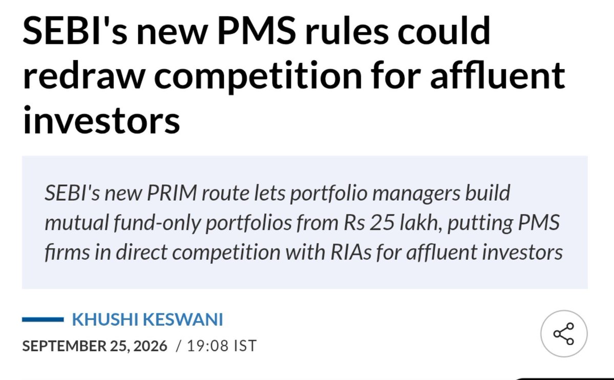 Rishikesh_Elite's tweet photo. SEBI’s new PMS rules could reshape the wealth-management landscape.

#PMS #PortfolioManagement #SEBI #MutualFunds #Investing https://t.co/ojLgTWHiPs