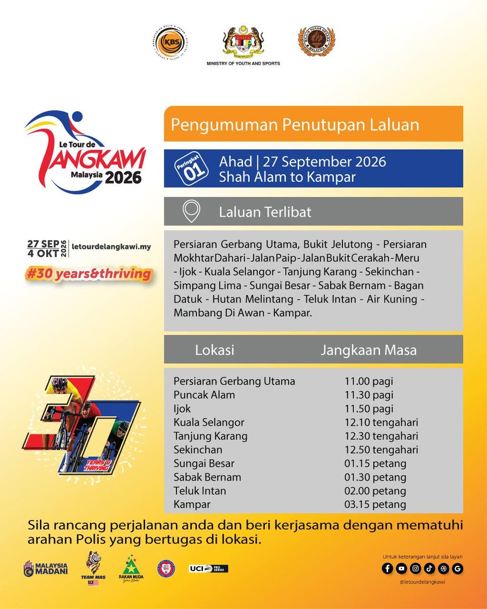 PDRMsia's tweet photo. [HEBAHAN] LTdL 2026: PENUTUPAN LALUAN PERINGKAT PERTAMA

Bacaan lanjut menerusi pautan berikut, 
https://t.co/Z0uLZqOHcs https://t.co/RXoEE65OTI