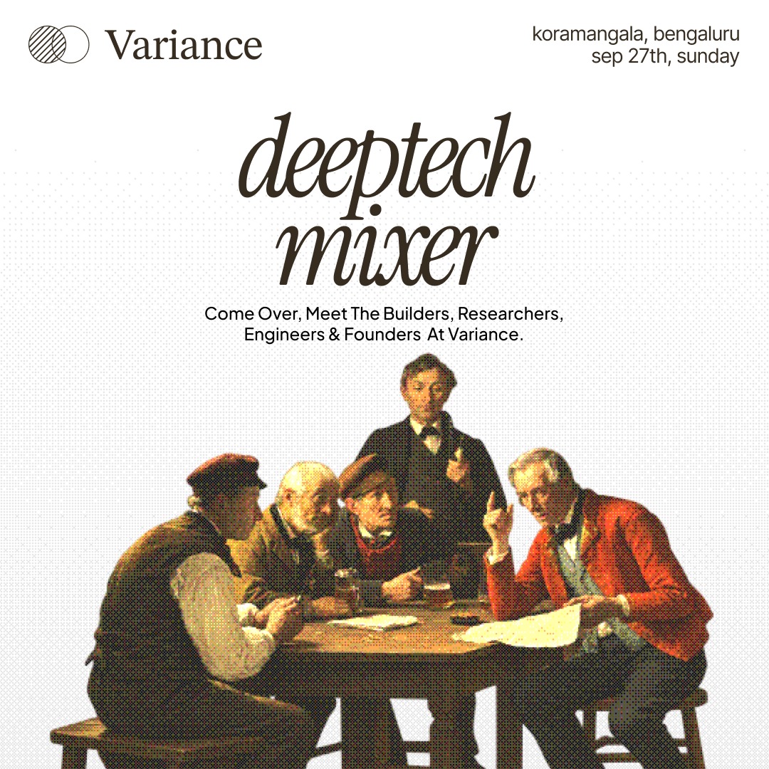 variancehouse's tweet photo. We’re hosting a deeptech mixer at Variance this Sunday.

Bringing together founders, researchers, engineers, and builders working on ambitious things across deeptech.

Come hang out, meet the people building at Variance, and have some good conversations.

RSVP: https://t.co/h7tD9CBT6Y