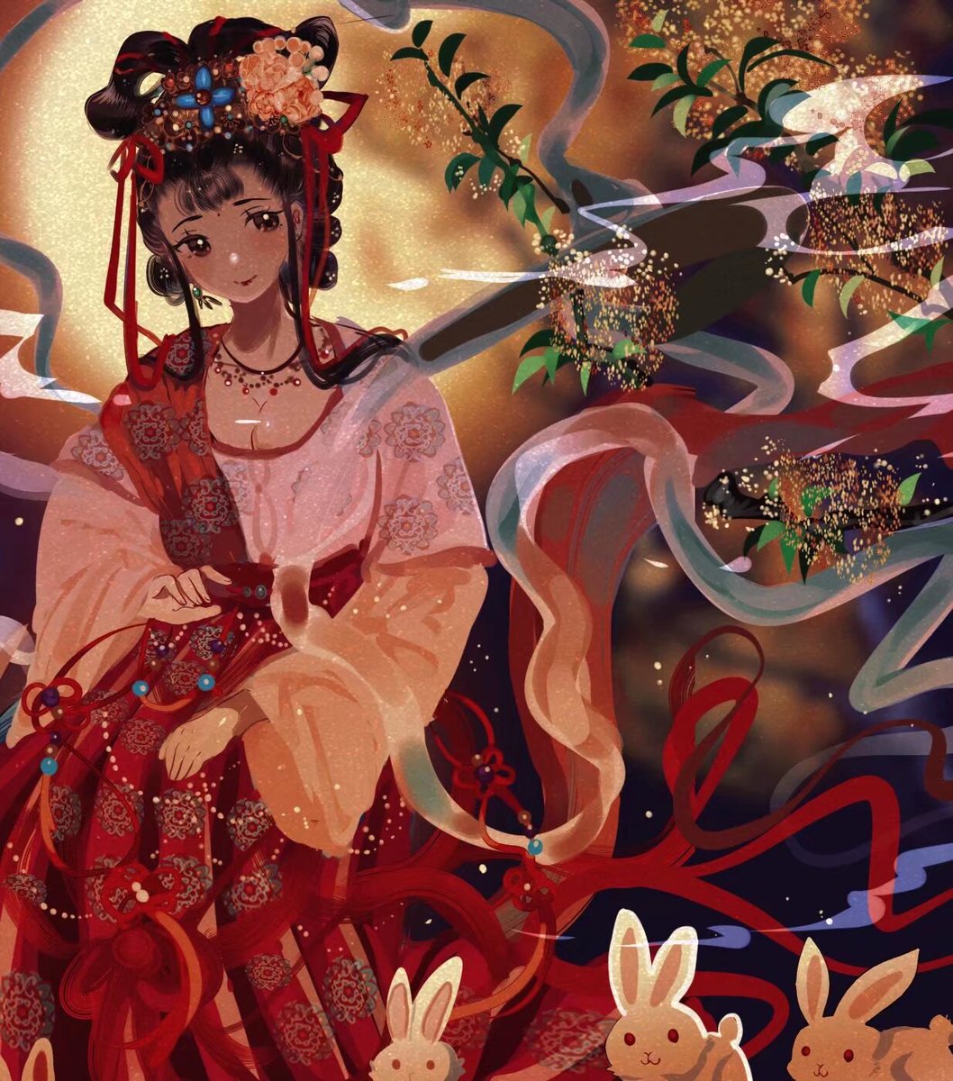 panghulao's tweet photo. 14年画的嫦娥～21年画的嫦娥+月兔，后来就没画过，今年画了纯狐，草。 https://t.co/aaDUVyemXD