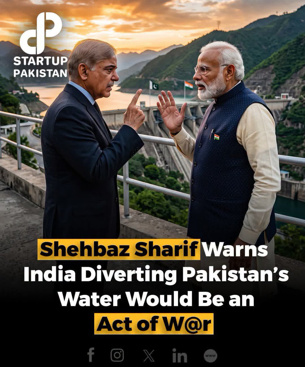 USAMA12J's tweet photo. Shehbaz Sharif has warned India that any attempt to stop or divert Pakistan’s share of the Indus River water would be treated as an “act of w@r.” 

#ShehbazSharif #Pakistan #India #IndusWaters #UNGA #PakistanNews https://t.co/sb3IdWoSff