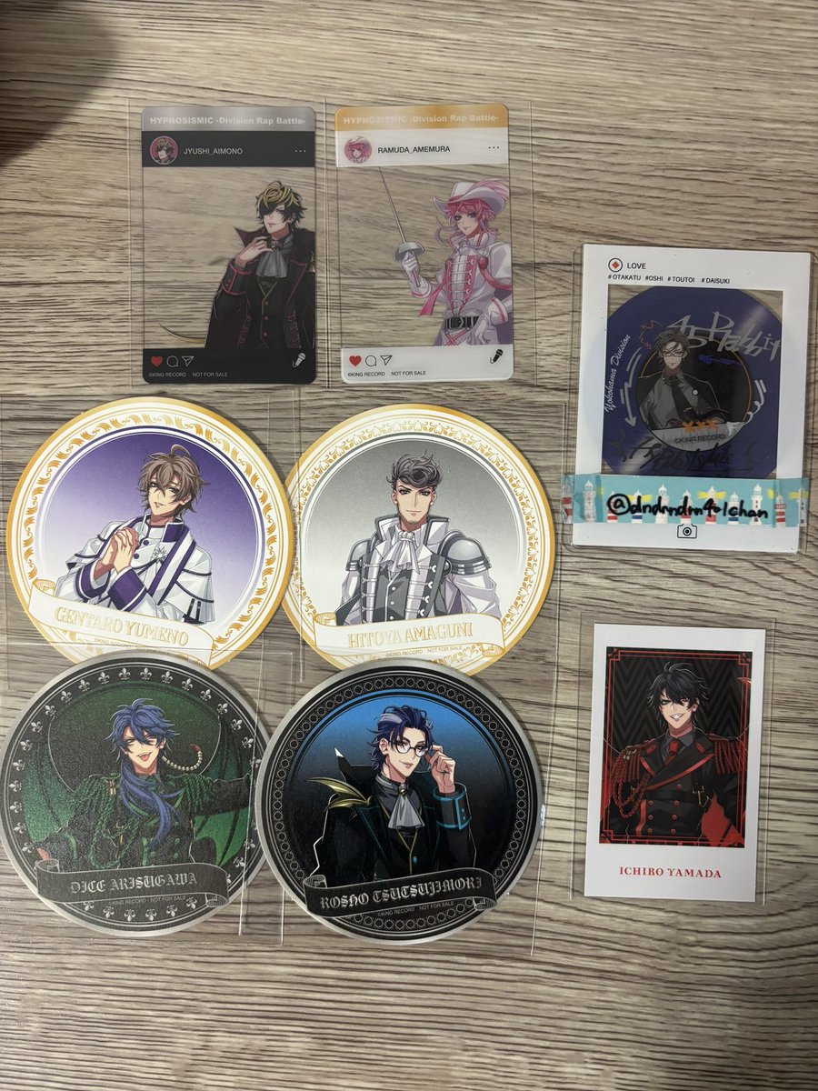 dndrndrn401chan's tweet photo. 【交換】ヒプノシスマイク ヒプマイ 9thカフェ 入場特典 コースター

譲
特典：十四、乱数
コースター:幻太郎、獄、盧笙、帝統
チェキ:一郎

求：
特典：左馬刻、銃兎、理鶯
コースター：左馬刻、銃兎
チェキ:独歩

固定・渋谷手渡し、郵送
検索からもお気軽にお声がけください🌸 https://t.co/9bk1Fd8NaH