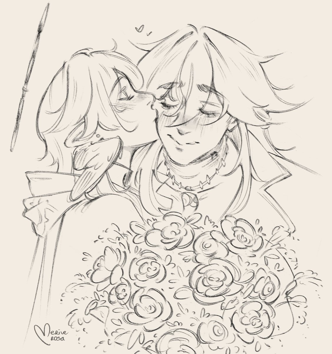 meriverosa's tweet photo. The fic was so cute, I had to draw ashveil gifting sunday flowers ahh #ashday https://t.co/MNXrNG80im