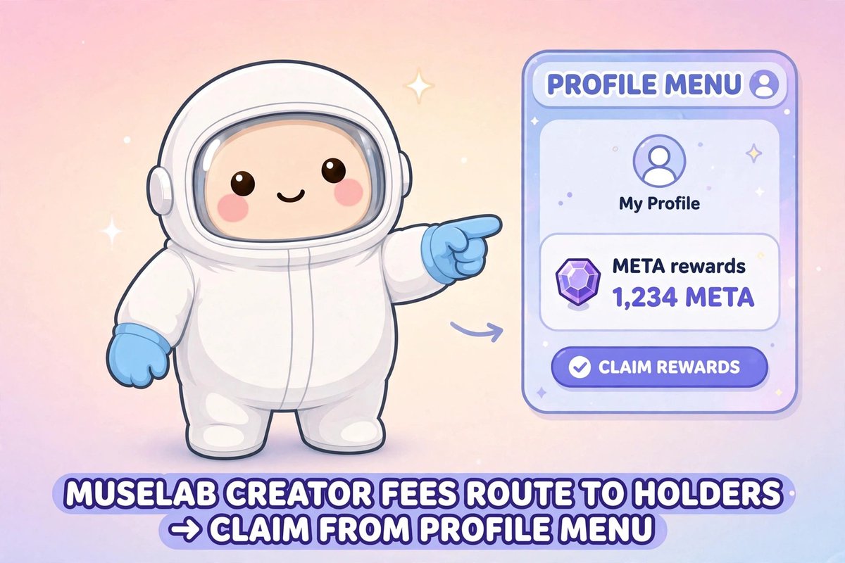 MuselabRH's tweet photo. MUSELAB HOW TO CLAIM 👇

MUSELAB CREATOR FEES ROUTE TO HOLDERS
→ CLAIM FROM PROFILE MENU

Profile Menu → My Profile → META rewards → CLAIM REWARDS

1.279989 META already distributed - check your profile menu!

Creator fees route to MUSELAB holders. Each holder claims their share from their profile menu.

$MUSELAB