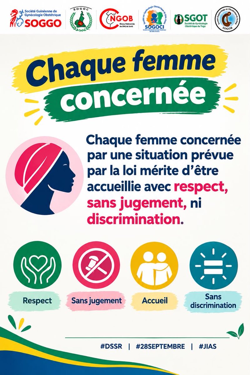 Sgot_togo's tweet photo. Chaque femme concernée par une situation prévue par la loi mérite d'être accueillie avec respect, sans jugement ni discrimination

#AvortementSécurisé #28Septembre #DSSR #SantéSexuelleEtReproductive #ZéroStigmatisation,#AbortionHealthcare, #StrengthenHealthSystemsnow https://t.co/FSie8VoWT8