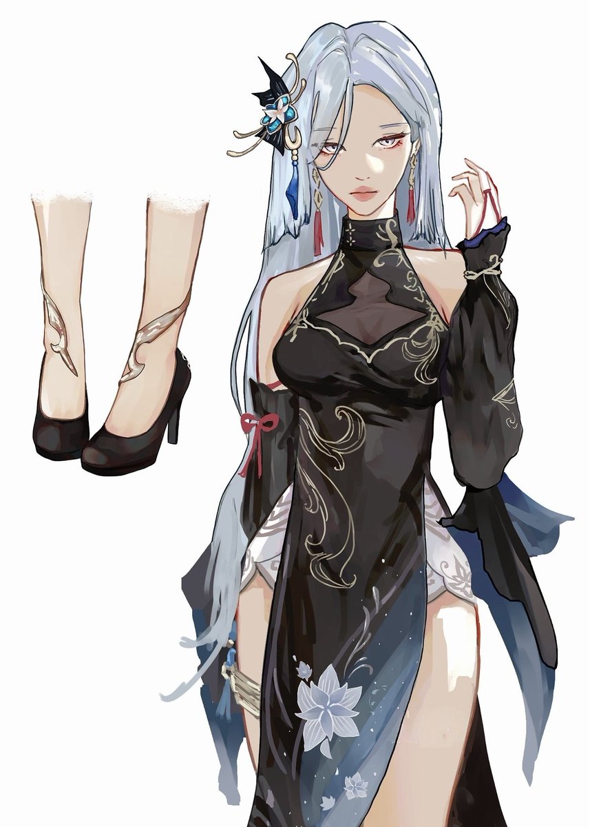 0000proxy's tweet photo. shenhe skin 🖤 #GenshinImpact https://t.co/09b23gHZAk