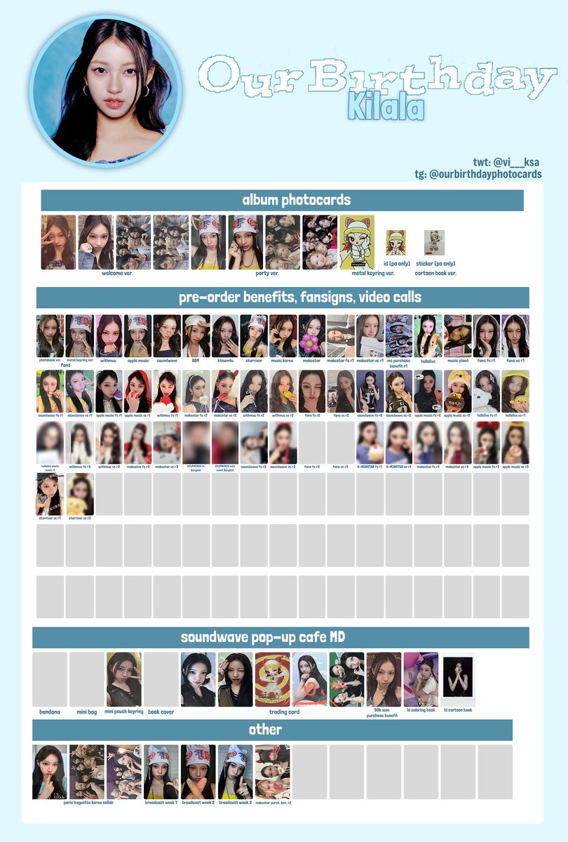 vi___ksa's tweet photo. OURBIRTHDAY 1st single album "Our birthday" member photocard template

 Baby, Achiraya, Kilala and ot7

#OURBIRTHDAY #OBD #Baby #Achiraya #Kilala #아워벌스데이 포카 https://t.co/1ssgV6T9mS