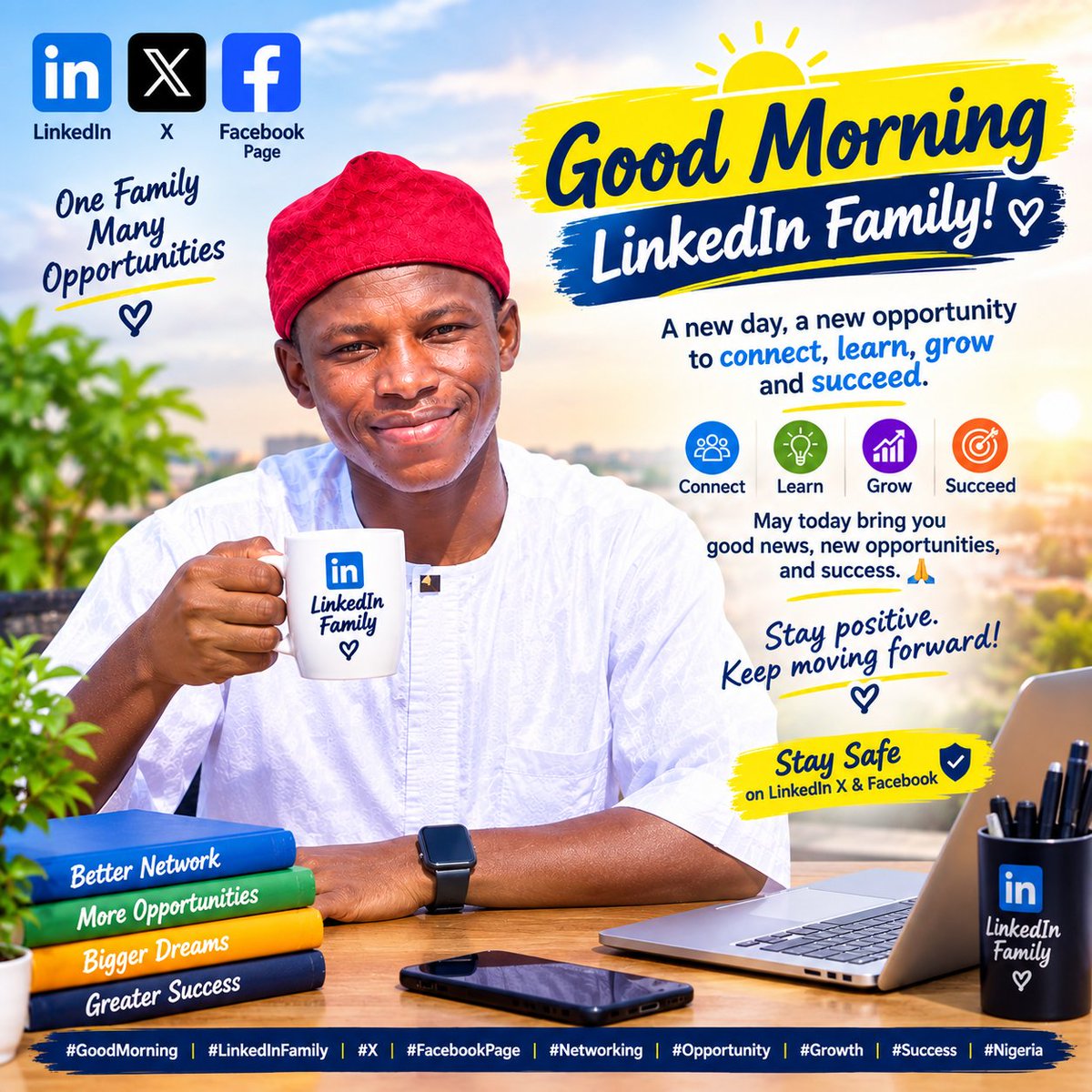 naniontop01's tweet photo. ☀️ GOOD MORNING, LINKEDIN FAMILY! 💙
A new day, a new opportunity to connect, learn, grow, and succeed. 🚀
May today bring you good news, new opportunities, and success. 🤲✨
Stay positive. Keep moving forward! 💪
#GoodMorning #LinkedInFamily #X #Facebook #Networking #Opportunity https://t.co/tDosgKLp7e