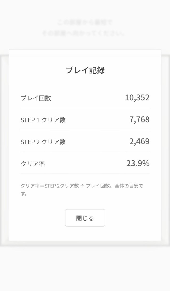 00nazotoki's tweet photo. 1日経過時点のクリア率です。
プレイ数1万回ありがとうございます。 https://t.co/oFaN7crqBj