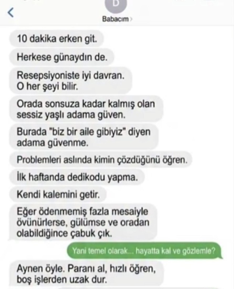 ZamHaberAjans's tweet photo. Bir genç, ilk iş gününde babasından gelen mesajları paylaştı. https://t.co/sAy6YBIHpo
