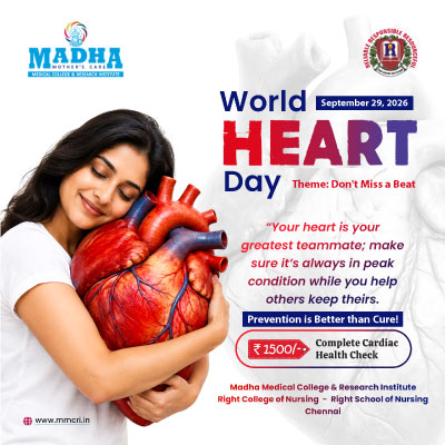 SMmcri's tweet photo. ❤️ WORLD HEART DAY 2026 ❤️
Healthy Heart. Healthy Life. Healthy Future.
Your heart works for you every second. Take a moment today to take care of it. 🫀
#WorldHeartDay2026 #HealthyHeart #HeartCare #CardiacCare #HeartAwareness #Madhamedicalcollege #MadhaHospital #Kovur #chennai https://t.co/lH5i6iSwO2