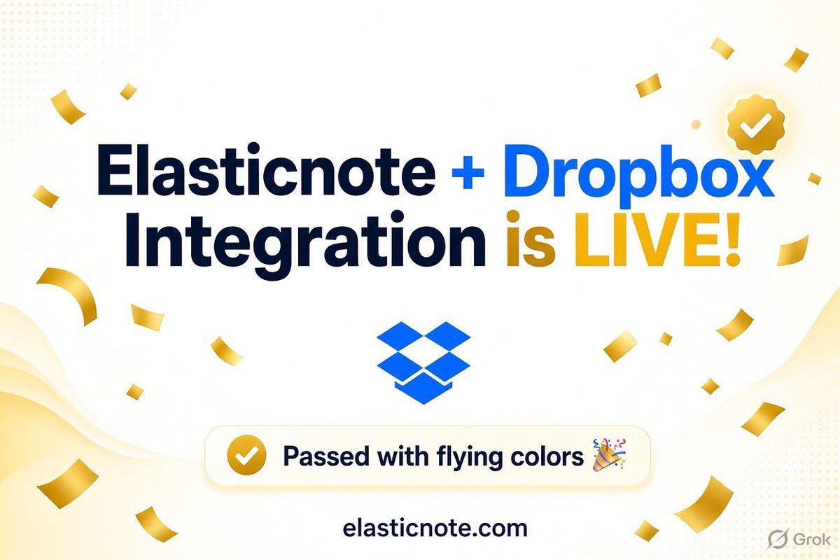 ElasticnoteHQ's tweet photo. 🚀 Elasticnote + Dropbox integration is LIVE!
It was an awesome review process — and the Elasticnote app passed with flying colors! 🎉
Now it’s easier than ever to connect your notes with Dropbox. 🙌
👉 https://t.co/2pNJpm7C6Q
#Elasticnote #Dropbox https://t.co/bKkh5JNQR2