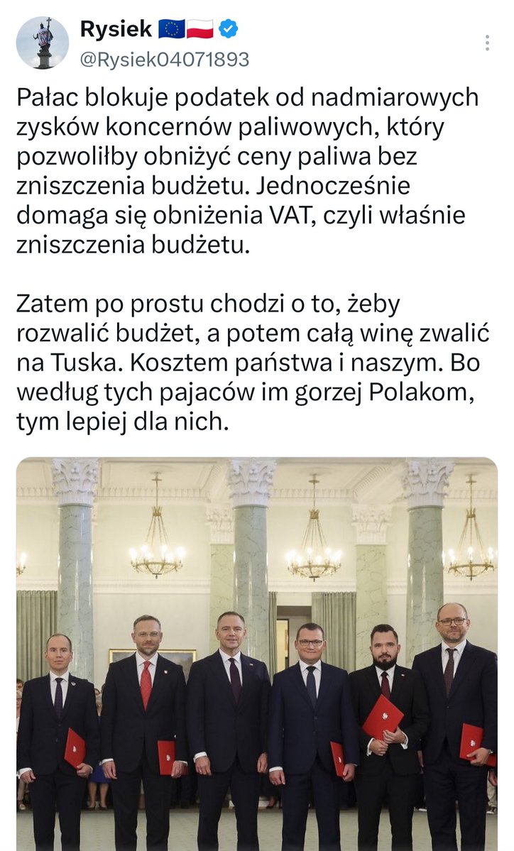 ObywatelkaXXI's tweet photo. @donaldtusk W Czechach ustawa weszła w życie i działa. A Polacy mają iść śladem Węgier za czasów Orbana, aby zabrakło paliw i środków w budżecie na kluczowe inwestycje, a dług się pogłębił? Miało być po pierwsze Polska?! Niech Prezydent w końcu to w praktyce pokaże!Szach i mat!! https://t.co/ebOlYjZ8eu
