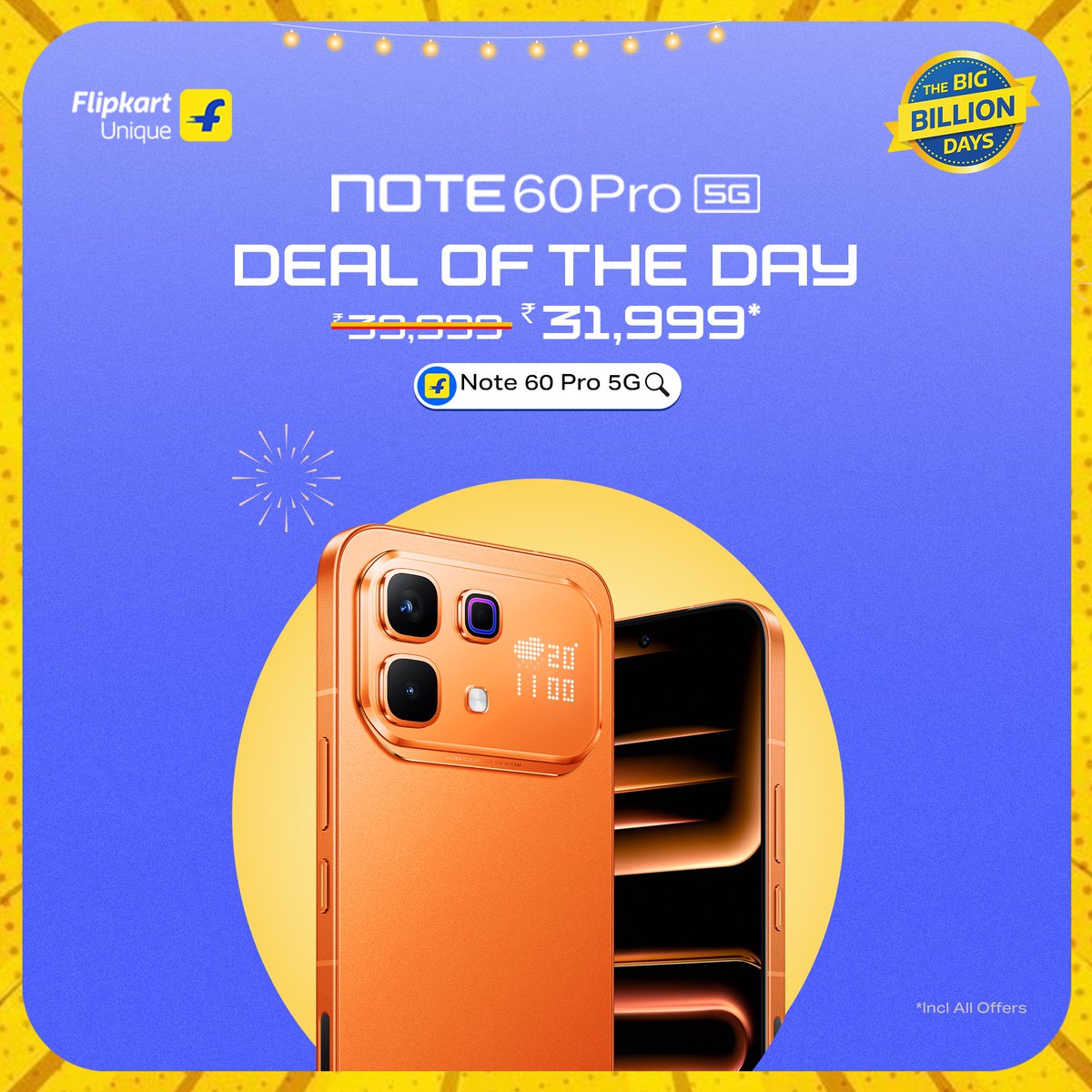 InfinixIndia's tweet photo. Shhhh…..

The Deal of the Day is here! 👀

Grab Note 60 Pro 5G now at the #BigBilliondays 

Buy Now: 
https://t.co/8Kdr6ERaZ3

 #Note60Pro #InfinixIndia https://t.co/SsLsY4fTP6
