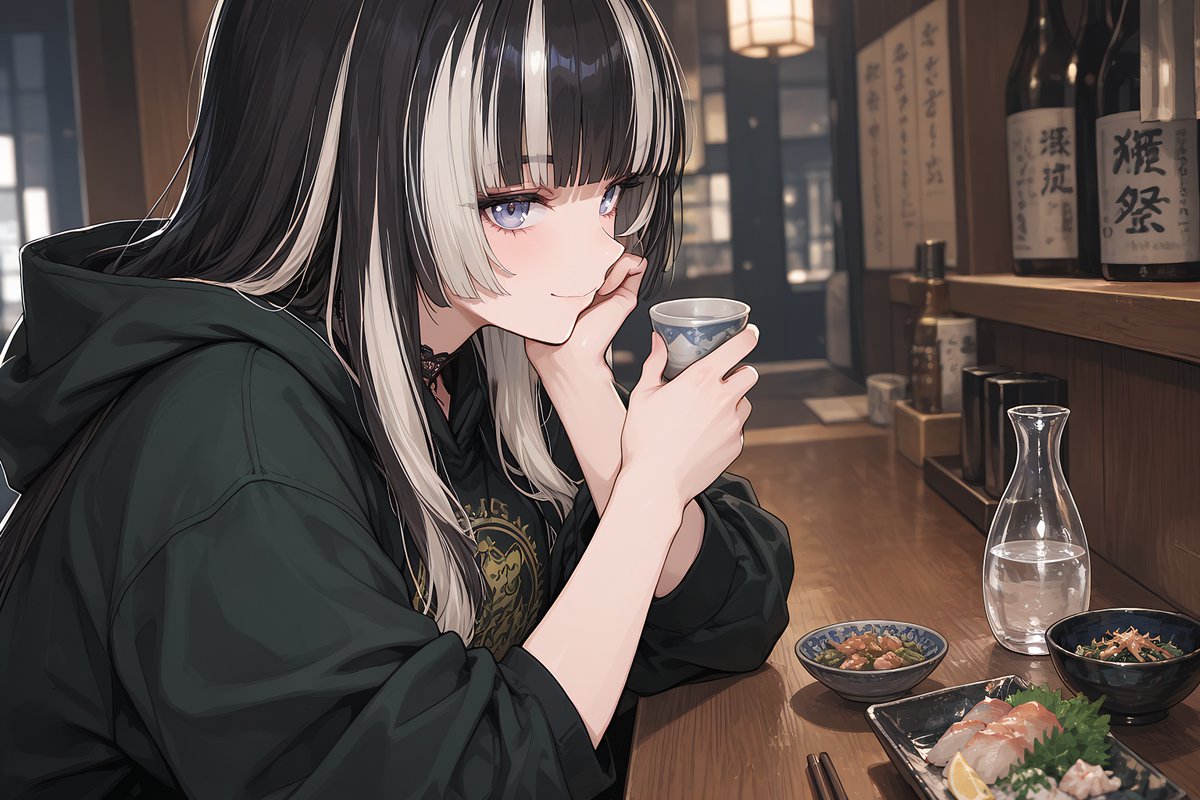 hoshiamairo's tweet photo. ReGLOSSとご飯
(平日の待ち合わせのその後)

🐚お酒をのみま～す🍶

儒烏風亭らでん / juufuutei raden
#AIイラスト #ホロライブ #儒烏風亭らでん https://t.co/1wBEBvHxVr