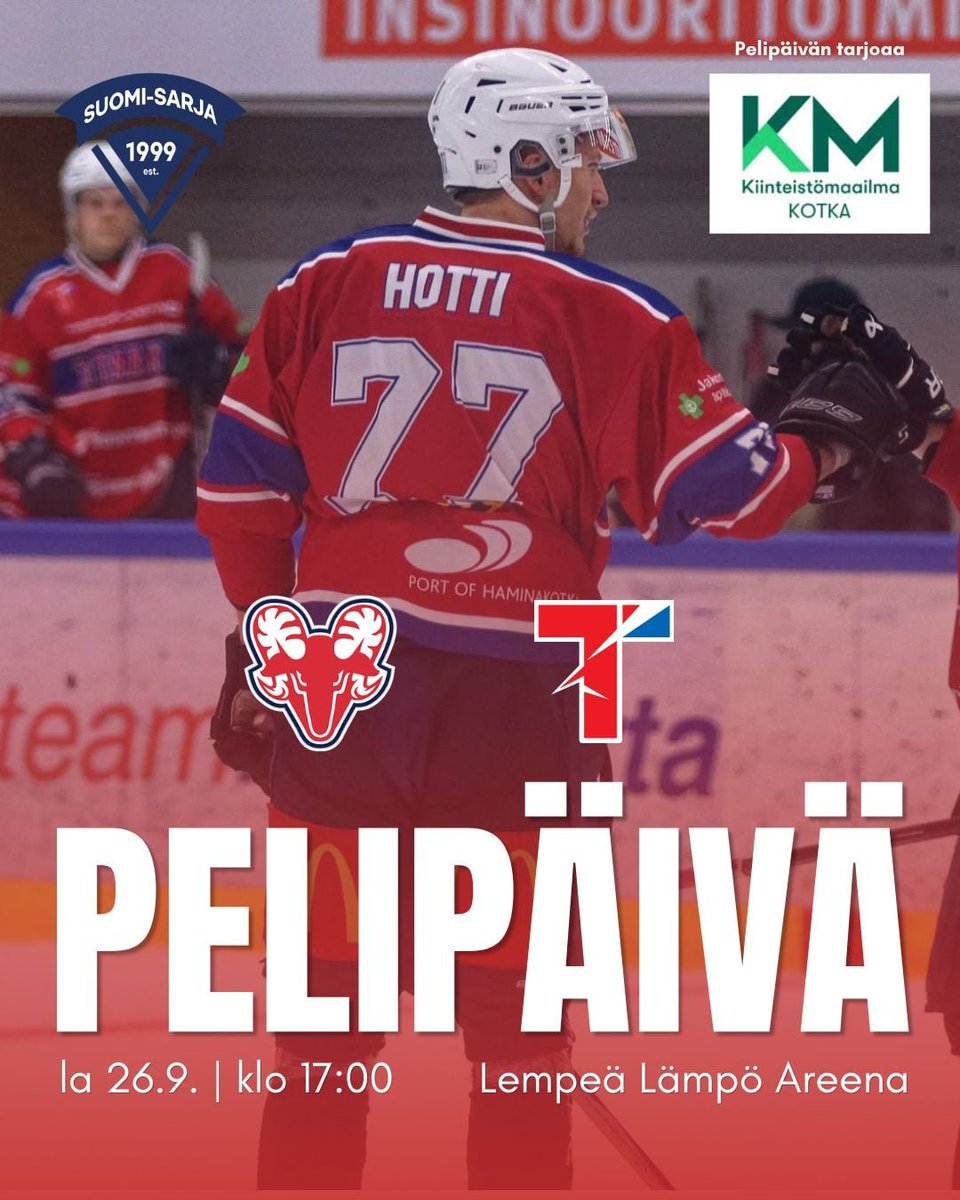 Titaanit1974's tweet photo. Tämän illan Suomi-sarjan runkosarjaottelun pelaavan titaanimiehistön katsojille tarjoaa #KiinteistömaailmaKotka! 🏒 #Titaanit #punanutut #Suomisarja #Kotka #Karhula #Hamina #Pyhtää #SaPKo #Savonlinna https://t.co/IYyyG7DxhL