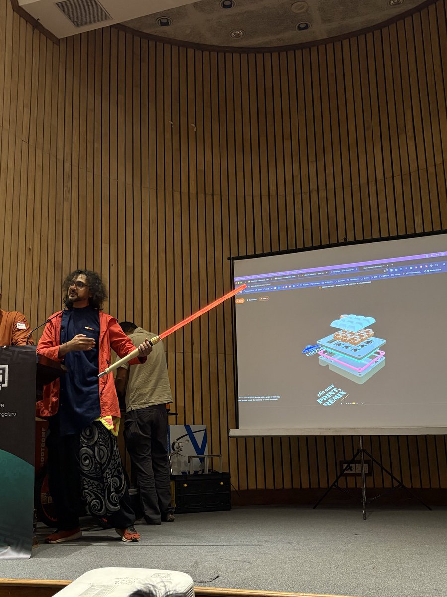 amankrsingh03's tweet photo. Been looking forward to attending the @FOSSUnited’26 Hardware devroom since last year, and it was even more fun.

Open source wireless community mesh.
An open platform for swarm robotics.
Open source musical instruments.
A great makers, hackers & hardware panel.
And absurd’s own Kickstarter for open source hardware: https://t.co/UhOxJyomOD

And of course, the lightsaber remains the constant🔆

Absolute respect to @layogtima @AskBaluBabu @absurdit_y team to raising the standards every year