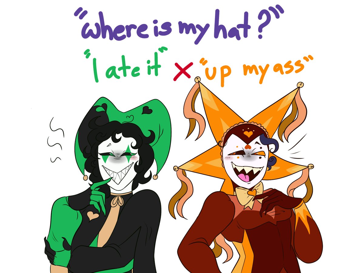 FroggoIsGay69's tweet photo. Some more Acro and Harlequin 
I didn't think their short Comic would get so much attention 😭

#TFC #thefreakcircus 
#thefreakcircusharlequin 
#harleyquinn
#canonxoc https://t.co/QASj62YbZc