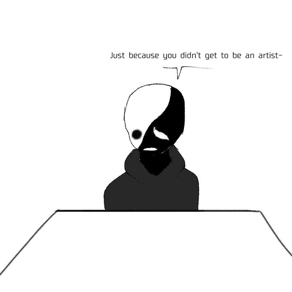 TheBlankBullet's tweet photo. I AM A FUCKING ARTIST! I'm just stuck doing shitty doodles and tagging it #oc because someone won't get off his fat fucking ass and help me! https://t.co/tJfwdpqAge