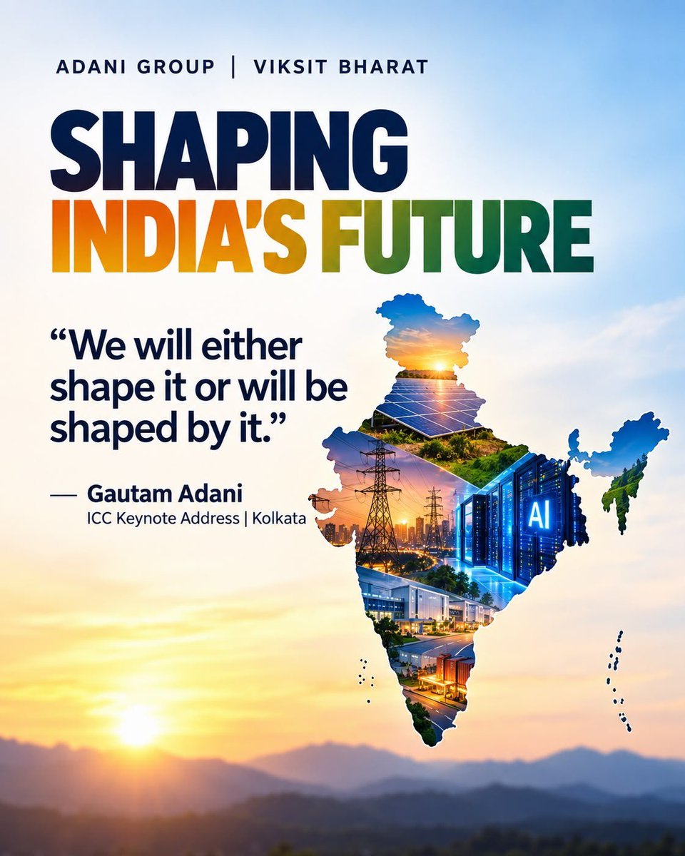 radhikakum187's tweet photo. India’s next phase of growth will be shaped by the infrastructure choices being made today.

Energy. Logistics. Manufacturing. Digital infrastructure. AI.

Gautam Adani’s message is about preparing for these transformations early: “We will either shape it or will be shaped by it.”