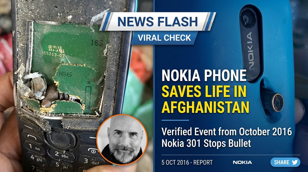 shafayat83's tweet photo. Here is a concise caption under the 280-character limit for standard X accounts:

In Oct 2016, a Nokia 301 literally saved a life by stopping a bullet in Afghanistan, as shared by former executive Peter Skillman.
JPG

Built different. 📱🛡️ @nokia

#Nokia #TechNews https://t.co/uoBRiE1uPj
