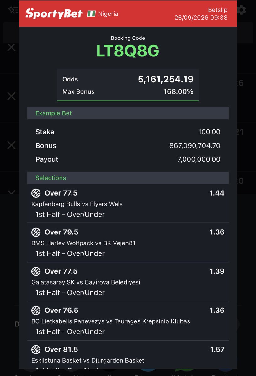 Akinztipz's tweet photo. I combined 3 codes from the codes I dropped today together.
Shots Over ⚽️ , Basketball 🏀 Normal Football Option.
Na everything be dis 5m Odds 

LT8Q8G
My edit ✍️ 
8K Odds- TAS844
1.3K Odds- T0ZBVV
Flex and do your edit ✍️ https://t.co/3zCNxGTnJl