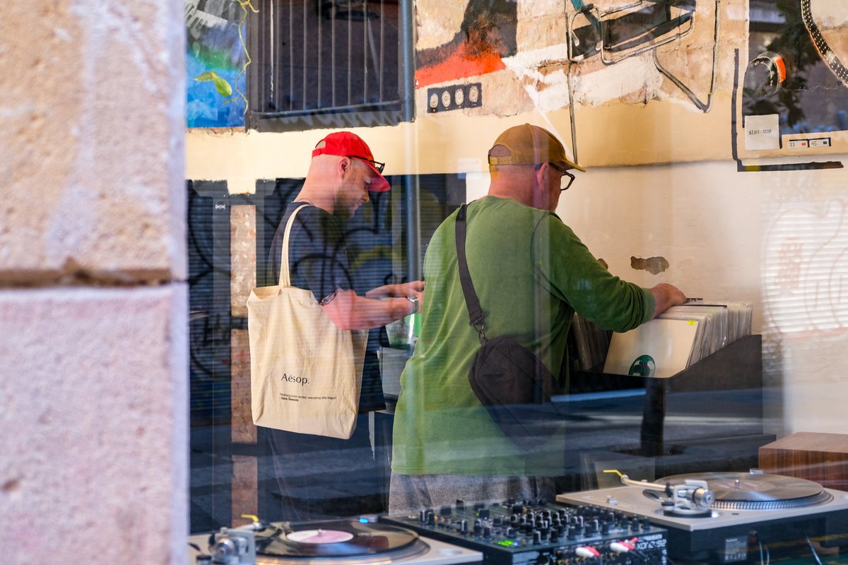 fatfreddysdrop1's tweet photo. Crate digging, Barcelona. Chopper, Cory &amp; Benny Salvador in the neighbourhood. #BOATS2026 
Pic Chur Jamie Leith https://t.co/9JSYW0Bod9