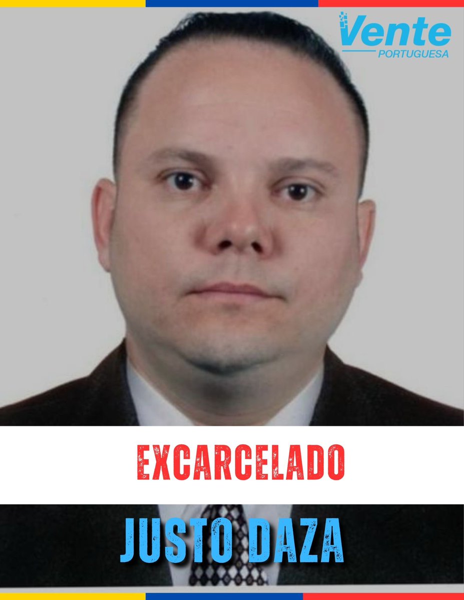 PortuguesaVente's tweet photo. Recibimos con satisfacción la excarcelación de Justo Daza, luego de 6 años de injusta detención por el caso “Gedeon”. 

Su regreso a casa nos recuerda que la libertad no puede ser una excepción.

Reafirmamos nuestra exigencia, libertad para todos los presos políticos venezolanos. https://t.co/6dDAxikPlY