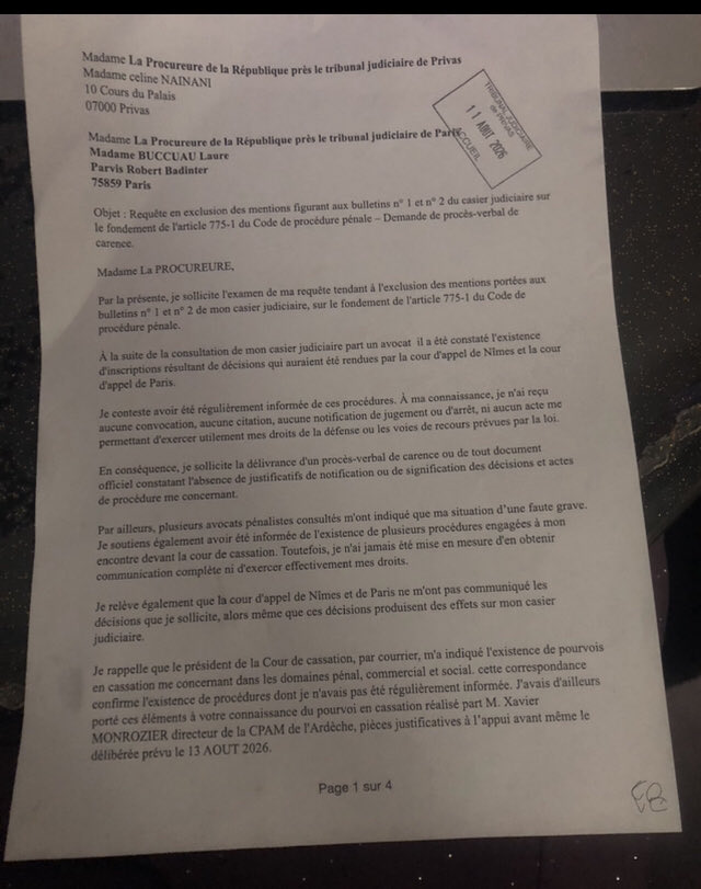 AzAz1189192's tweet photo. @amnestyfrance coucou Amnesty France j’ai été condamné à MON INSU à 12 ans de prison ferme . Impossible d’obtenir l’ordonnance de jugement. Suite à cette condamnation le ministère public a réalisé un pourvoi en cassation pour me condamner définitivement. HELP ME https://t.co/6EX5Wbeq8e