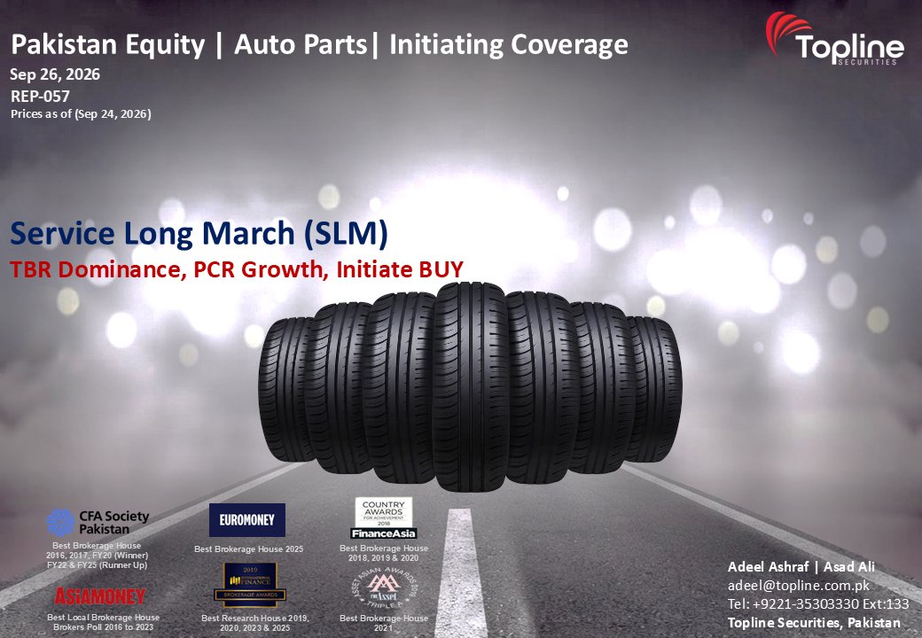 toplinesec's tweet photo. Service Long March (SLM): TBR Dominance, PCR Growth, Initiate BUY  
(Sep 26, 2026)

https://t.co/08yszKkfOt

 #SLM #ServiceLongMarch #Report #AutoPart #Pakistan #Topline https://t.co/UAeneWkmuC