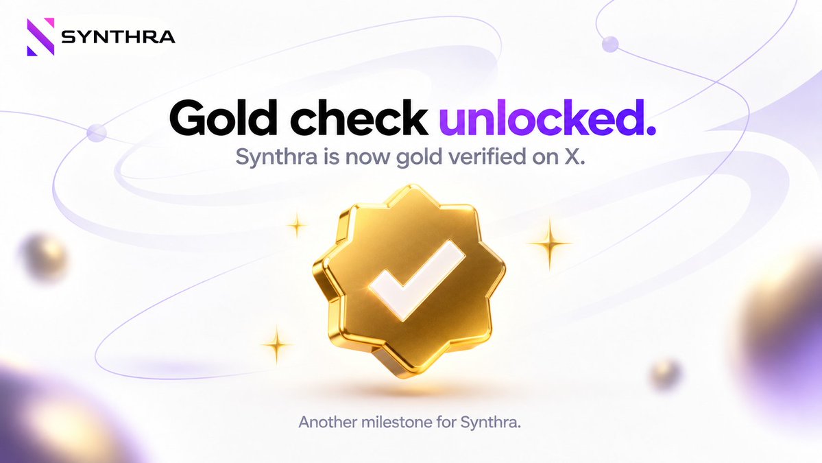 synthra_finance's tweet photo. Synthra is now Gold Verified on X. 🟡

A small checkmark, but another step in making Synthra more recognizable, trusted, and established across the ecosystem.

We’re just getting started. 🟣 https://t.co/x0mT31SJj1