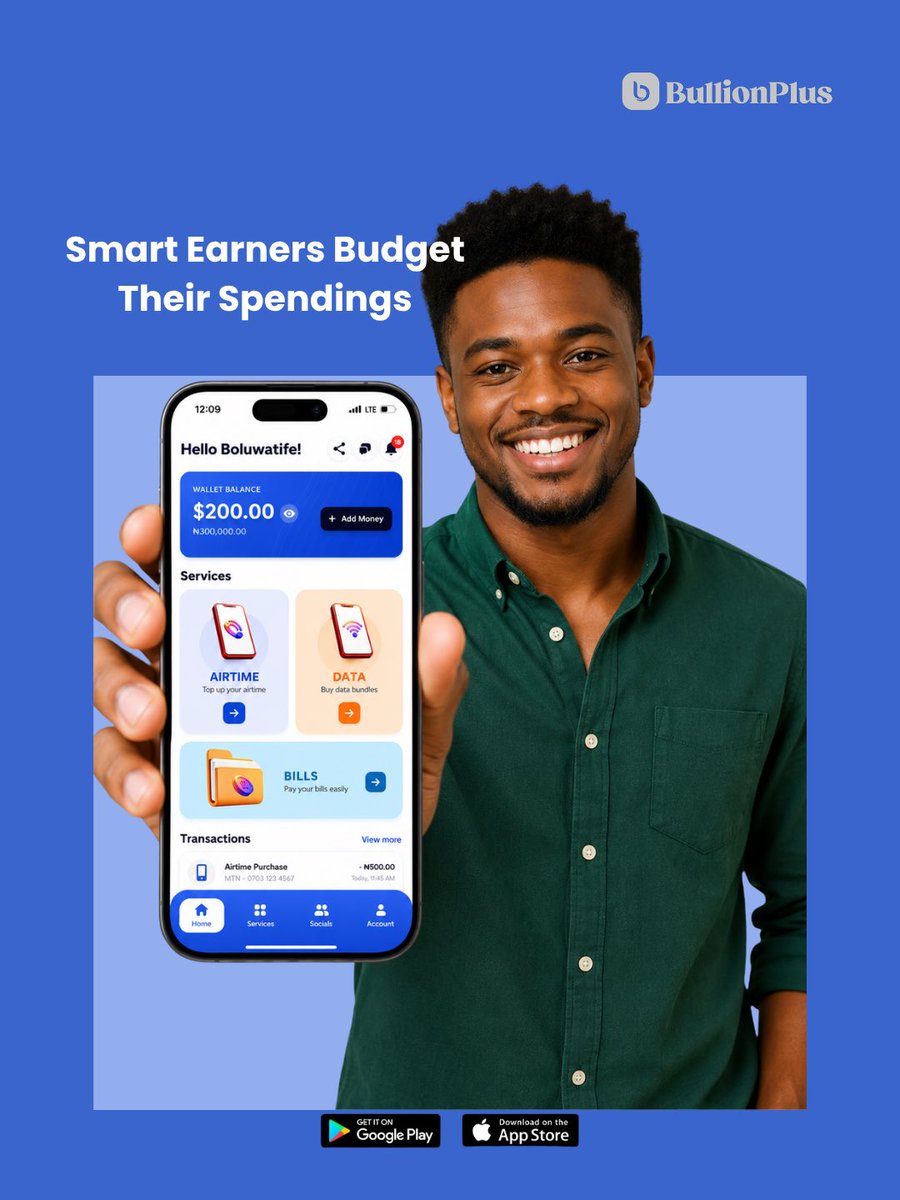 BullionPlus's tweet photo. Which one will you be by day 20? 😁
Budget your data, airtime, and bill expenses with the BullionPlus app today.
The BullionPlus app is available on the App Store and Google Play Store.
#salaryweek #salaryearners #smarttips #bullionplusapp https://t.co/Xw9DDm8VZi