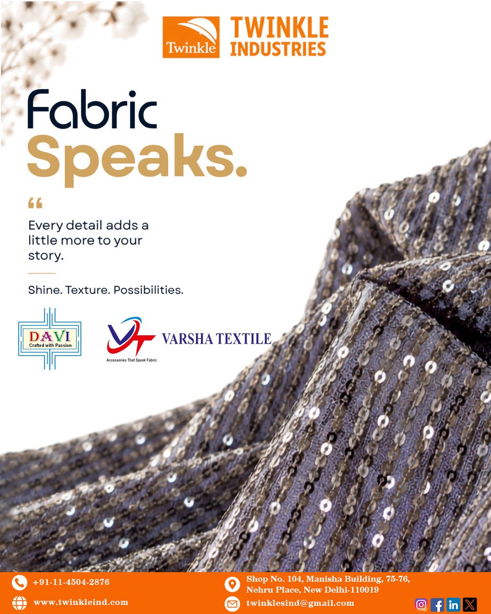 twinkleindustry's tweet photo. Fabric that catches the eye and details that tell a story.
📞 +91-11-4504-2876
🌐 https://t.co/bAjPi8ycIX
📧 twinklesind@gmail.com
#TextileIndia #IndianTextiles #FashionIndustry #FabricLovers https://t.co/00OQZfEJOG