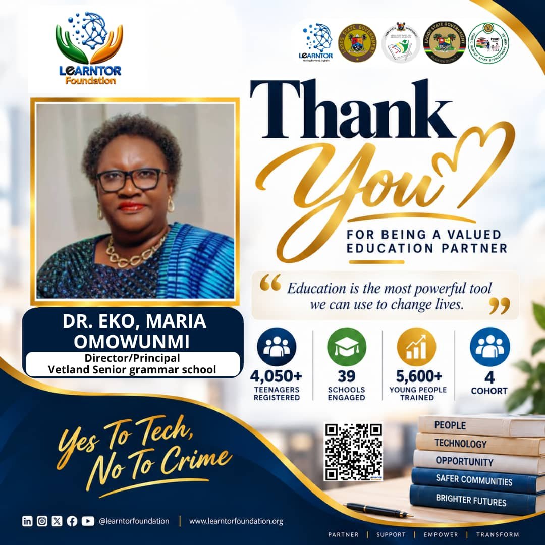 Learntorfoundan's tweet photo. 👩🏾‍🏫💙 Celebrating our amazing teachers!

Thank you Dr. Maria Omowunmi for giving us the privilege to speak with your boys, share knowledge, inspire them, and plant seeds for their future.

We appreciate your trust, support, and partnership in empowering the next generation.

YES to Tech, NO to Crime! 💻🚫

#TechUpBoys #TeacherAppreciation #YouthEmpowerment