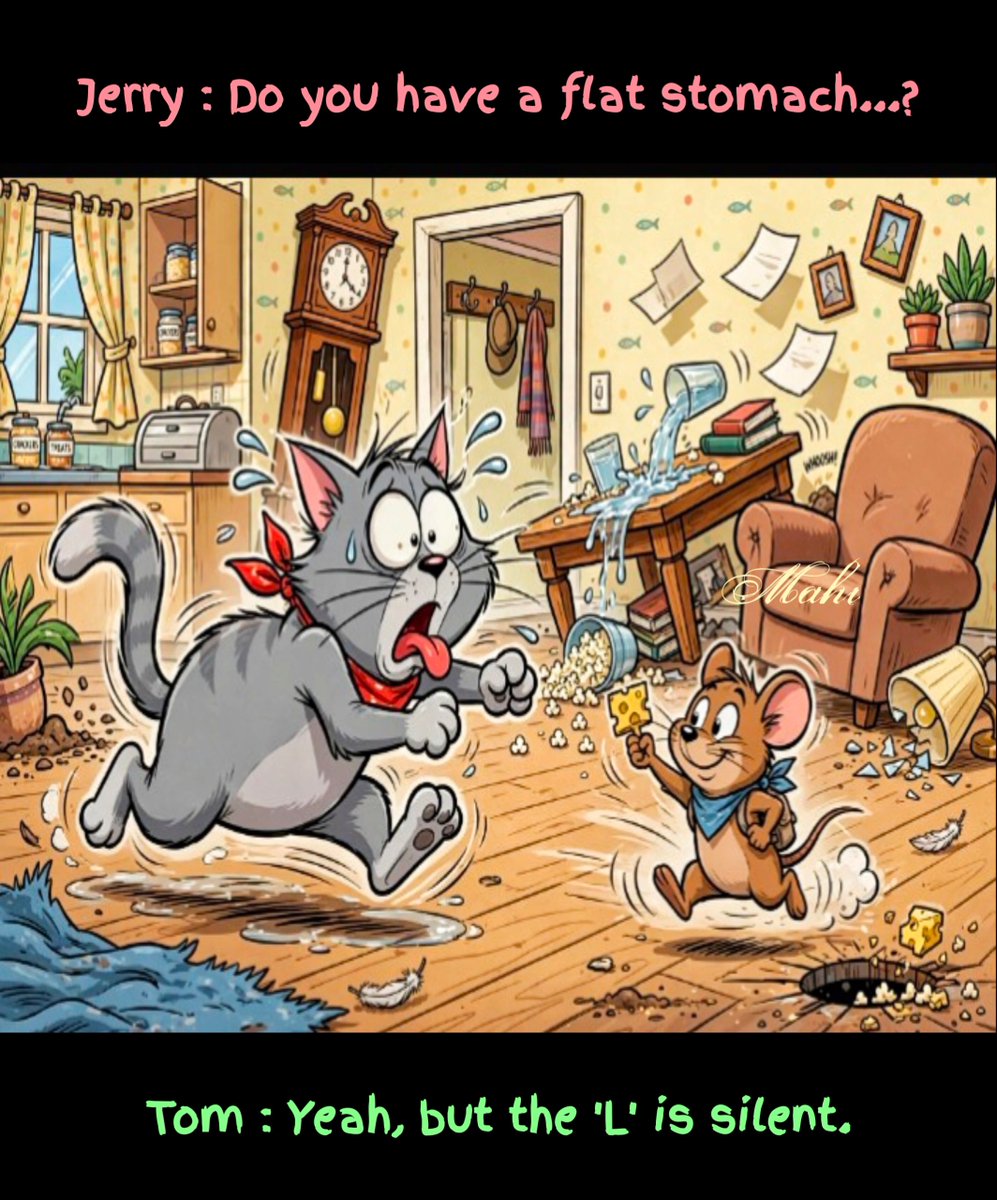 mahicbe's tweet photo. The 'L' is silent but the belly is not! 😂🤣 Jerry 🐀 didn't just steal cheese, he stole Tom's 🐈 confidence too! https://t.co/5kHUBAxsVh