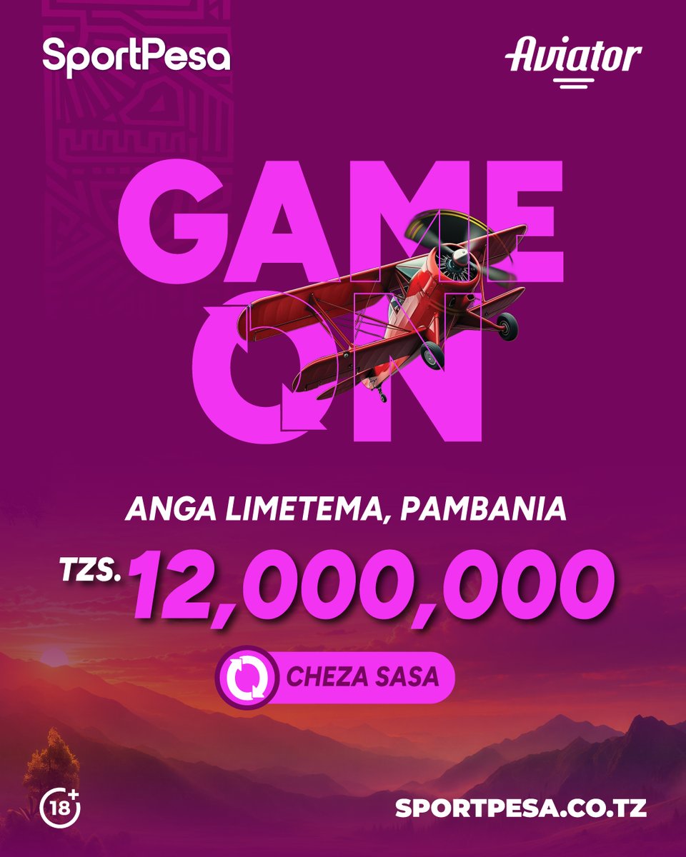 TZSportPesa's tweet photo. 𝐊𝐢𝐧𝐝𝐞𝐠𝐞 𝐜𝐡𝐚 𝐖𝐈𝐊𝐈𝐄𝐍𝐃𝐈!

Aviator imetema MILIONI 12 cheza kuanzia dau la TZS 100

Mshindi wa kwanza anasepa na TZS 2,000,000

PAA https://t.co/3yOI4K3S5b

#sportpesa #makeitcount https://t.co/cW0O603tfO